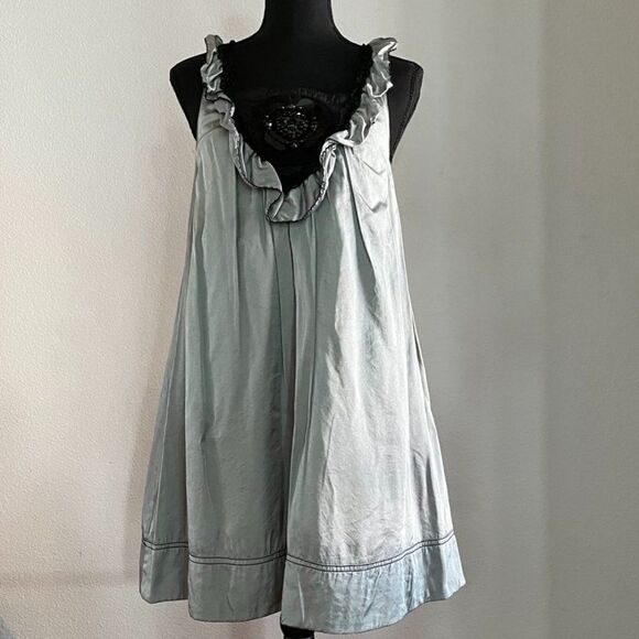 Cecico silk gray A-line sundress with black decoration size S - Picture 1 of 10